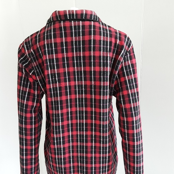 DKNY Red Plaid Long Sleeve Plush Shirt Sz M - Picture 4 of 9
